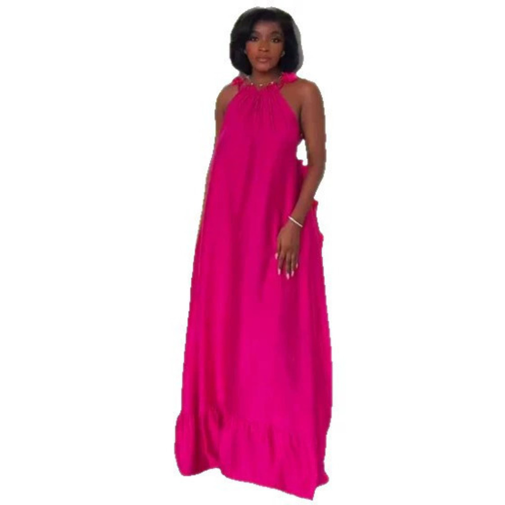 ZARA African Vibe Sleeveless Halter Sexy Backless Maxi Dress Women Vacation - Picture 6 of 6